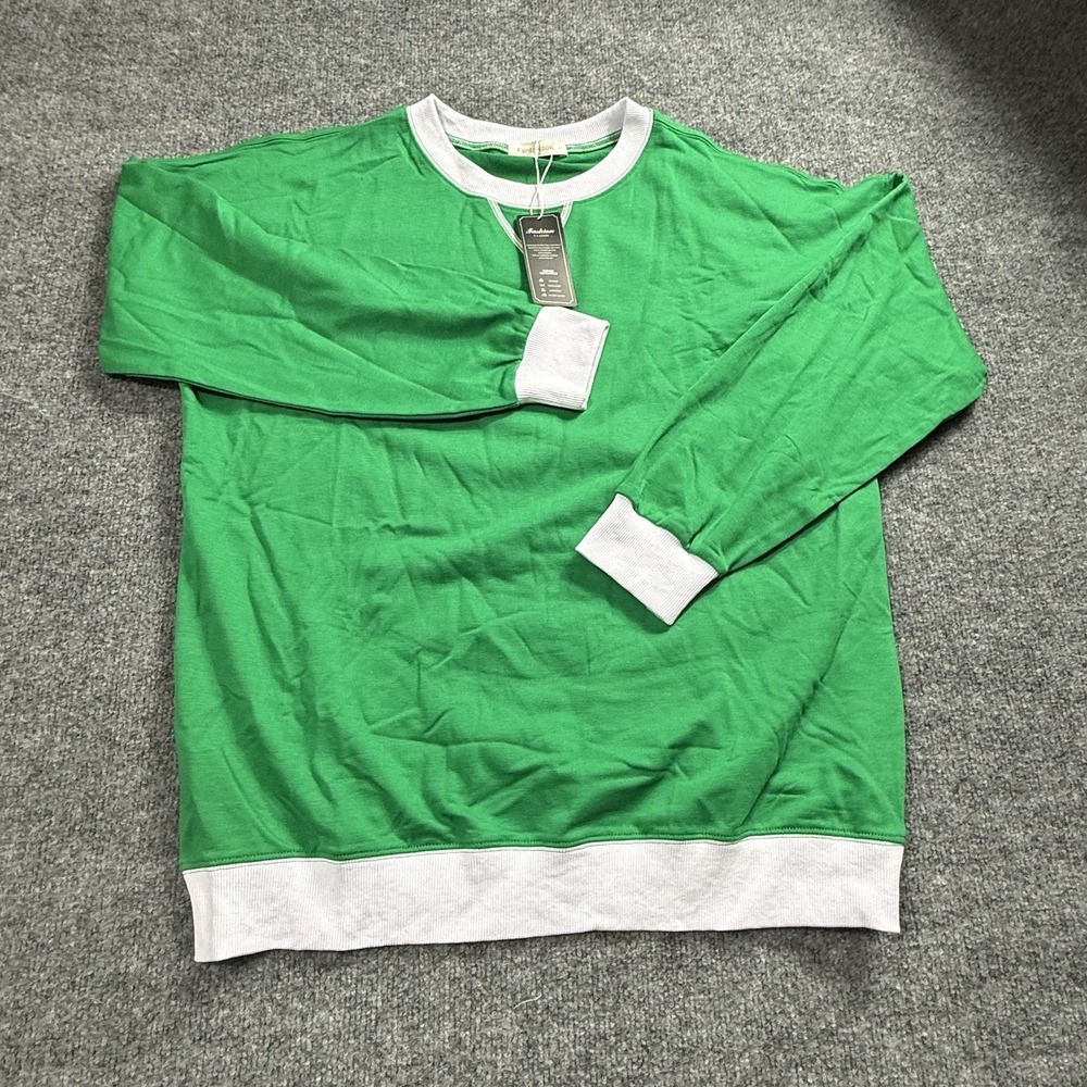 Fantaslook Women's Crewneck Sweatshirt Kelly Green Contrast White Trim Pullover